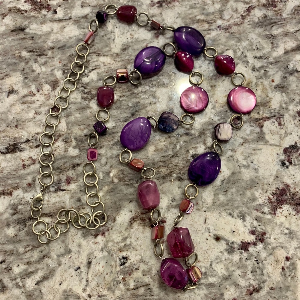 Long Purple & Silver Necklace